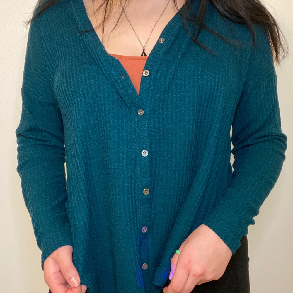 Emerald Waffle Knit Blouse